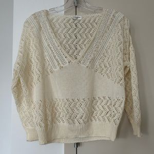 Saint Laurent crochet knit cream color v-neck crop top sweater Large NWOT